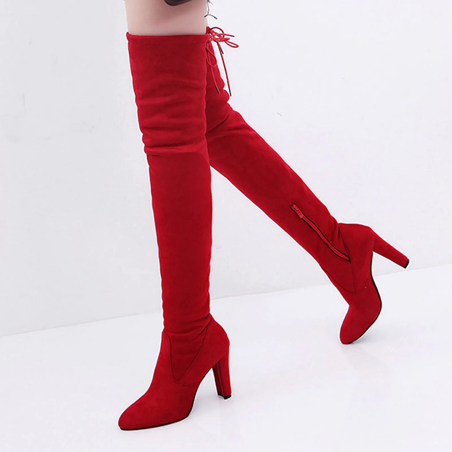 Women Stretch Faux Stretch Thigh High Boots