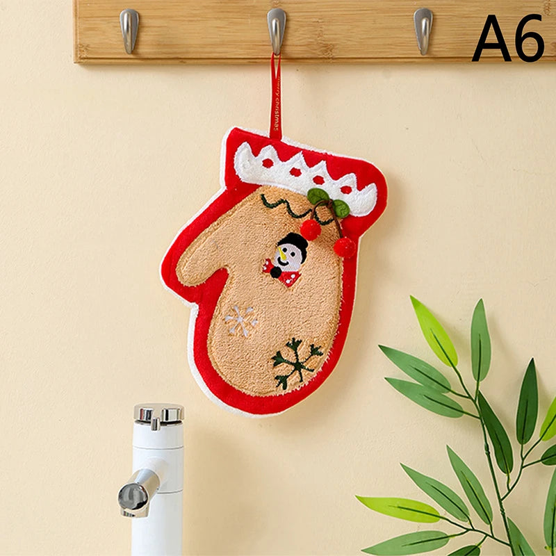 Christmas Hand Towel Cartoon Snowman Wipe Cloth Absorbent Kitchen Cleaning Rag Christmas Handkerchief Xmas Decor