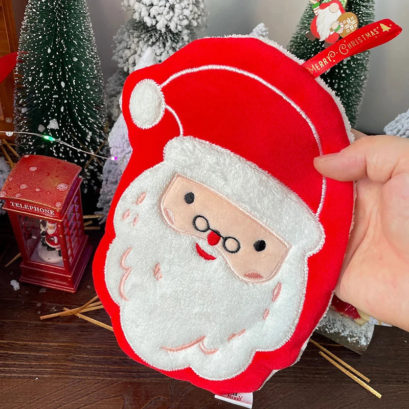 Christmas Hand Towel Cartoon Snowman Wipe Cloth Absorbent Kitchen Cleaning Rag Christmas Handkerchief Xmas Decor