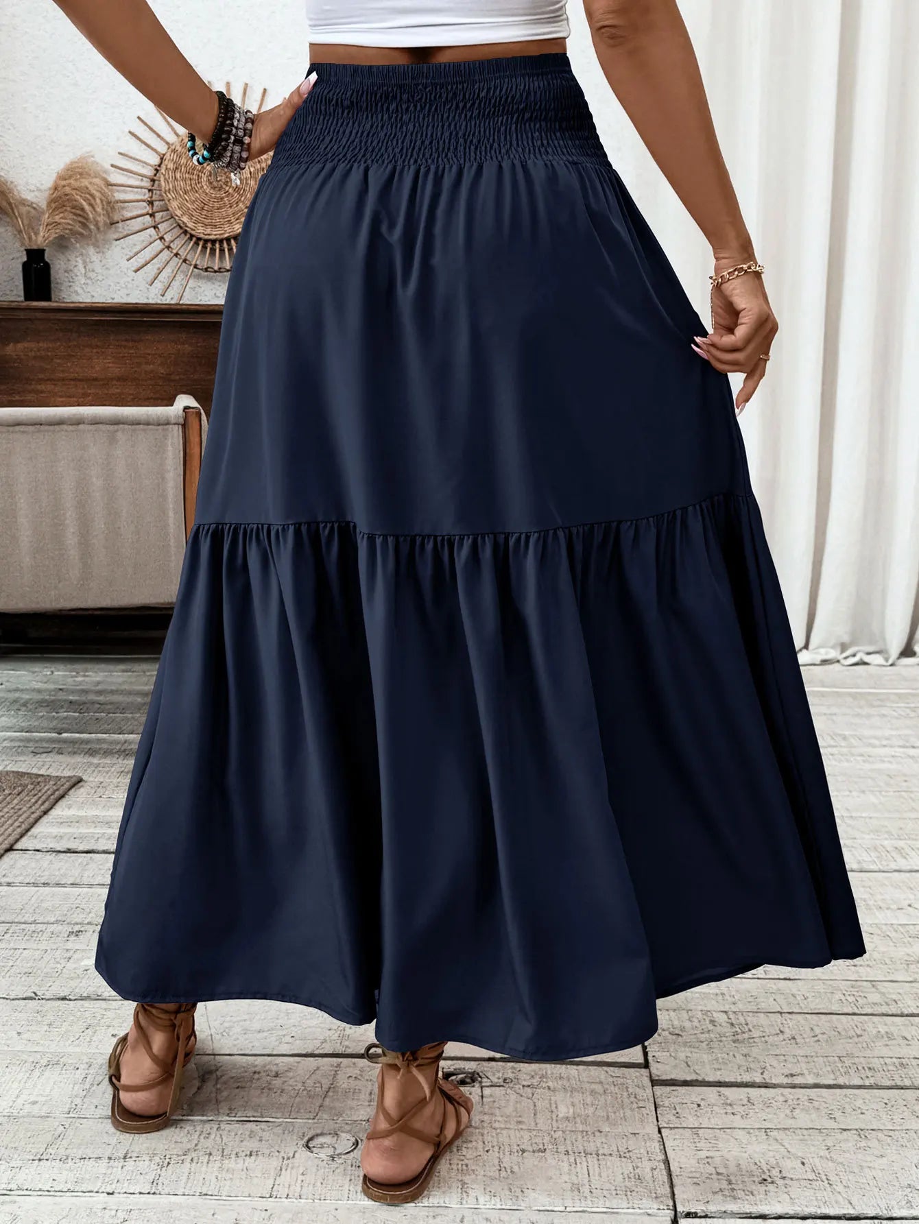 Women New Classic Printed Skirt Retro High Waist Long Skirt Casual Stylish Loose Beach Skirt Elegant Ladies Floral Pleated Skirt