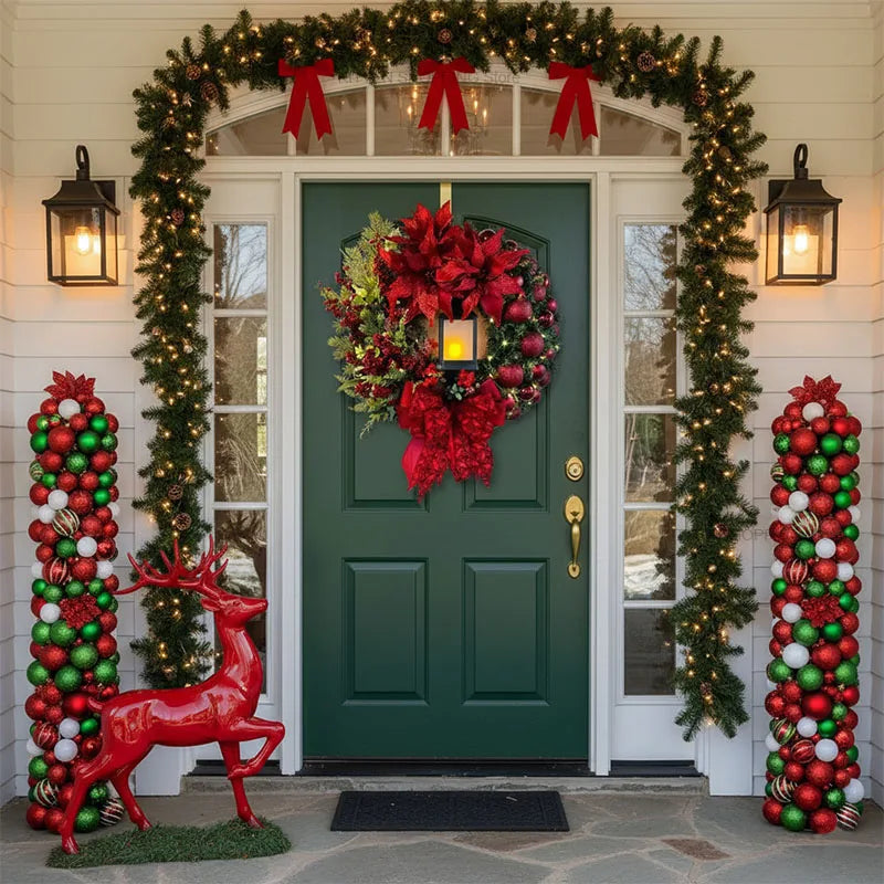 Christmas Wreaths for Front Door, 30CM Red Ball Garland, Wall Window Hanging Decor, Xmas Ornament, Winter Season Christmas Gifts
