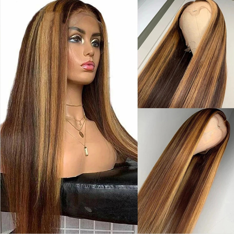 13x4 Highlight Wig Human Hair Ombre Honey Blonde Lace Front Wig Brazilian Hair Wigs For Women Straight 13x6 HD Lace Frontal Wig