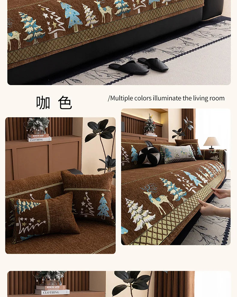 Chinese Style Chenille Sofa Slipcover, Couch Cover,  Pet Dog Friendly, Thick Plush Cover, Furniture, 1piece