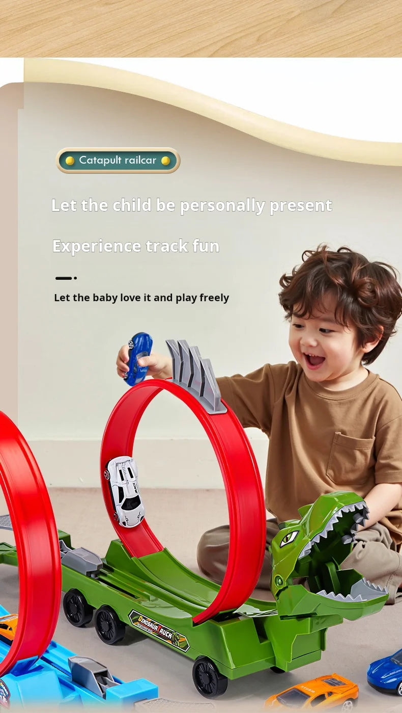 Dinosaur Track Car Sliding Railway Toy Shark  DIY Assembled Rail Kids Play Vehicles Educational Toys For Boys Gift