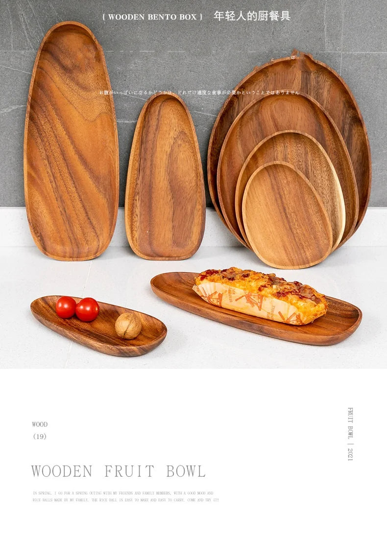 HeMu-Acacia Wooden Plate Set, Special-Shaped, Cake, Dessert, Fruit Serving, Small Sushi, Food Dishes, Premium Acacia