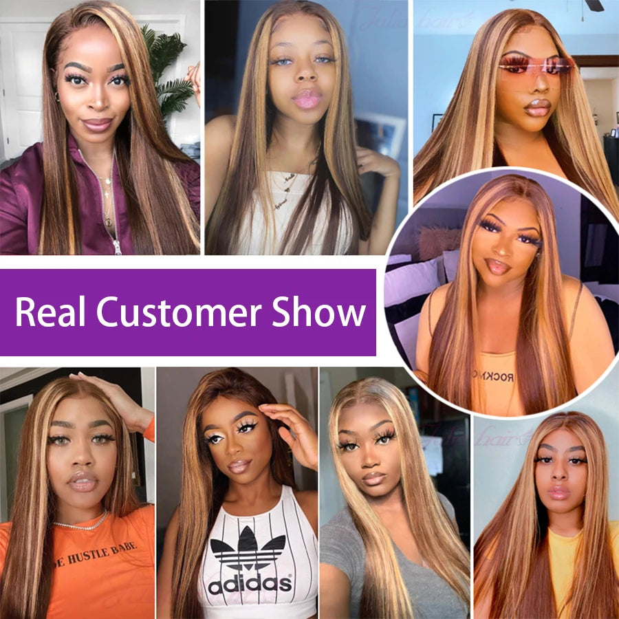 13x4 Highlight Wig Human Hair Ombre Honey Blonde Lace Front Wig Brazilian Hair Wigs For Women Straight 13x6 HD Lace Frontal Wig