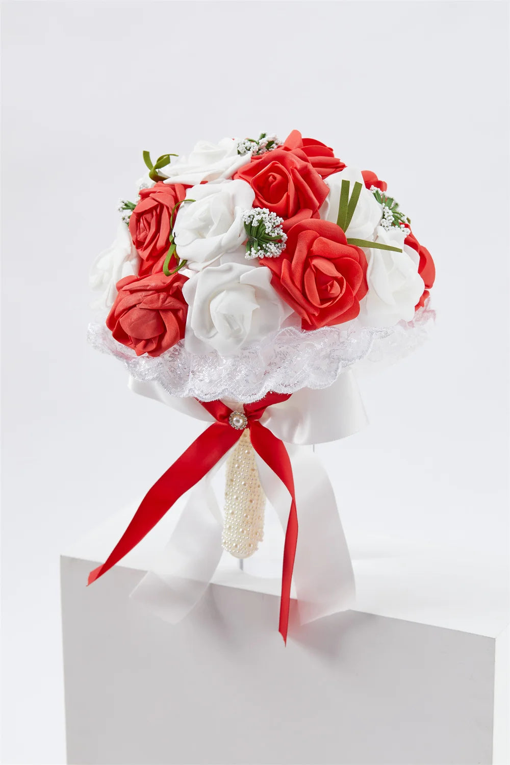 YO CHO Bridal Wedding Bouquet Artificial PE Rose Flower Fake Pearl Bouquet Blue Bridesmaid Marriage Wedding Supplies Decorations