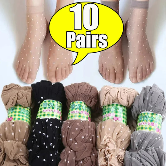 Black Dot Transparent Socks Ultra-thin Elastic Women Crystal Silk Socks Nylon Fashion Ladies Summer Short Ankle Socks