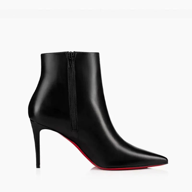 2025 European AndAmerican LuxuryCrocodile LeatherStilettoHigh Heels, Side ZipperPointed ShortBoots, Women's VersatileSuede Shoes