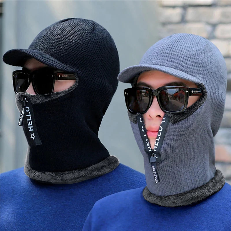 New Men, Women Winter Warm Wool Hat Outdoor Ear Protection Hats Warm Thick Bicycle Knitted Capd Scarf Windproof Visors Cap