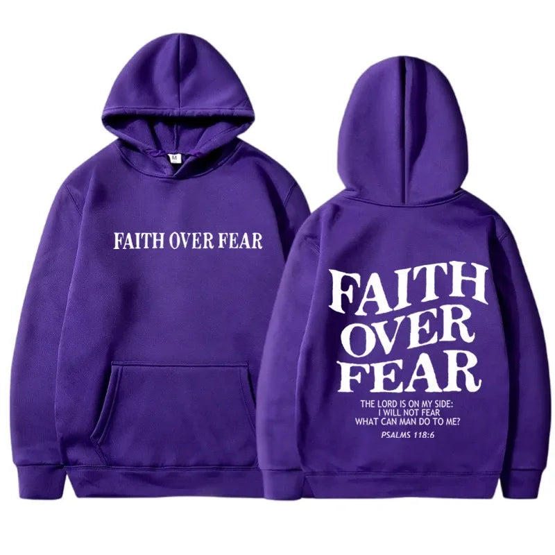 FAITH OVER FEAR Print Hoodies for Men Women Casual Long Sleeve Hooded