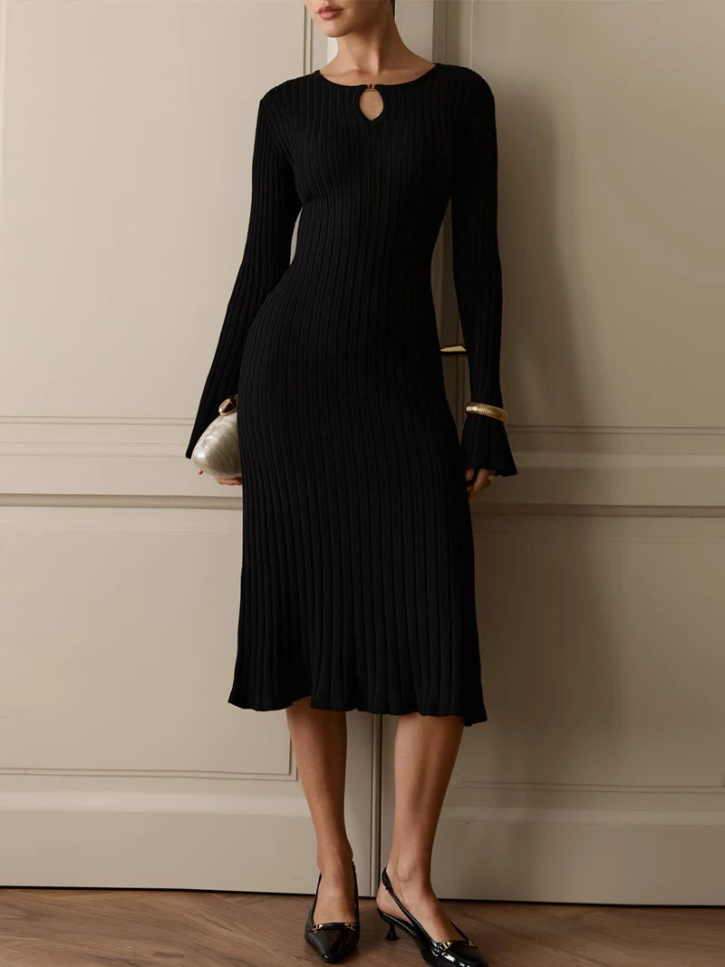 Sweater Dress For Women Fall Winter Bodycon Ribbed Knit Dress Elegant Midi Work Formal Christmas Party Dress