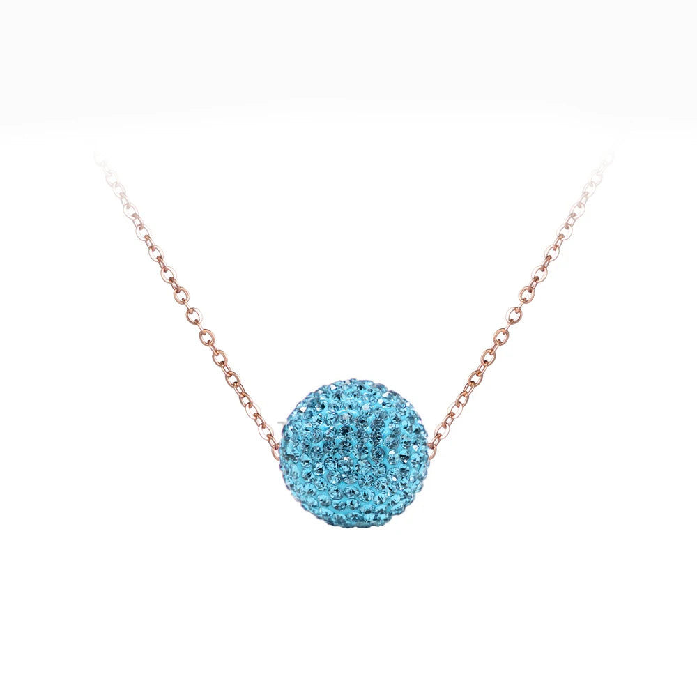 Crystal Disco Ball Pendant Necklace Rose Gold Color Stainless Steel Chain Link Necklaces Jewelry