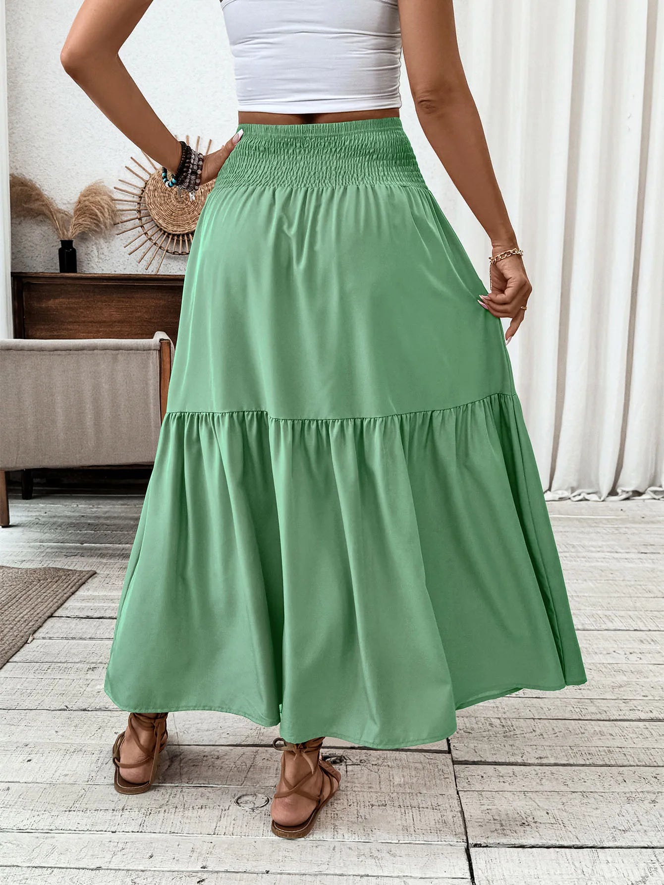 Women New Classic Printed Skirt Retro High Waist Long Skirt Casual Stylish Loose Beach Skirt Elegant Ladies Floral Pleated Skirt