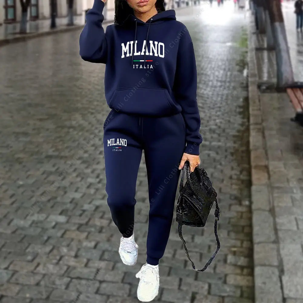 Autumn Winter Women's Sets 2pcs Hoodies Pants Suit Sports Outfits