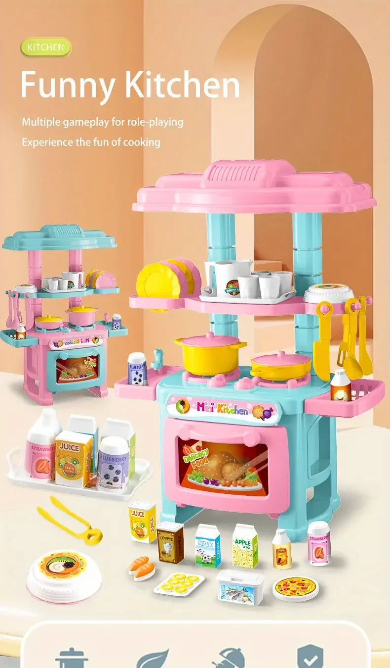 Mini Kitchen Counter Play Set DIY Simulated Cooking Food Tableware