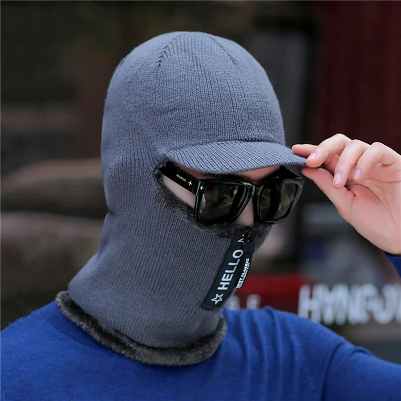 New Men, Women Winter Warm Wool Hat Outdoor Ear Protection Hats Warm Thick Bicycle Knitted Capd Scarf Windproof Visors Cap