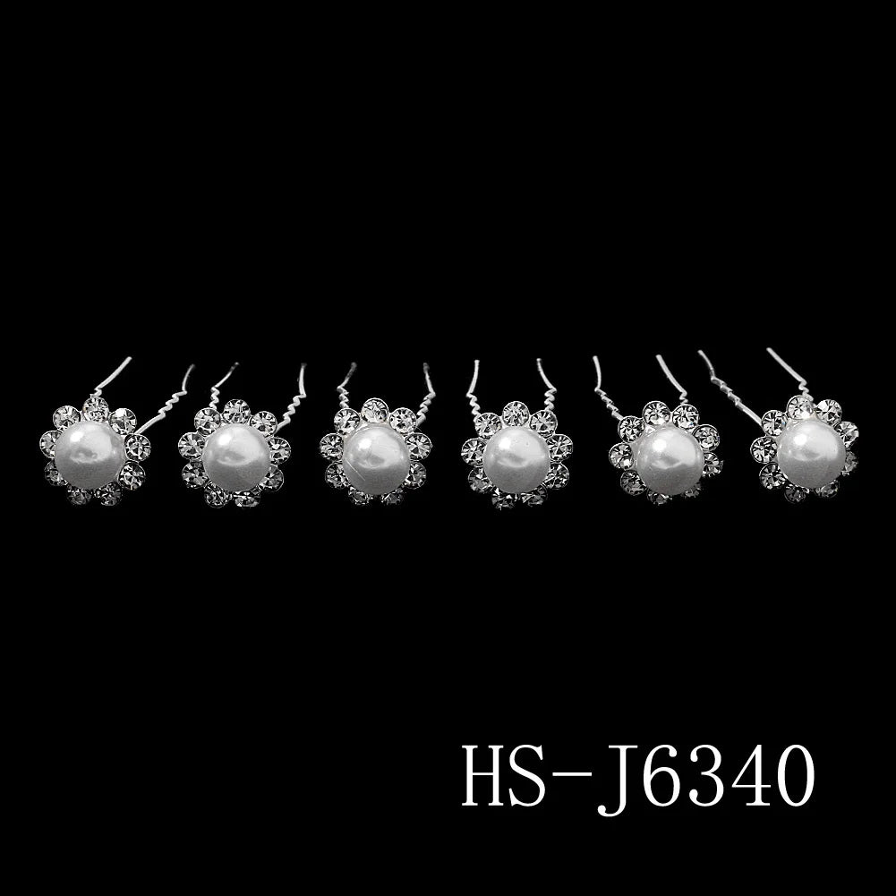 6 pcs/lot Austrian Crystal Rhinestones Bridal Hairpins Pearl Wedding Headpieces Hair Jewelry Accessories for Women Holiday Gift