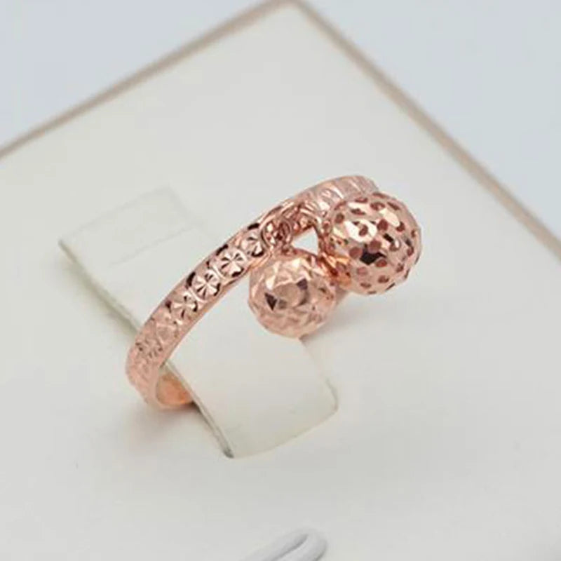 New in 585 Purple Gold Design Openwork Double Round Resizable Rings for Women 14K Rose Gold Simple Chinese Wedding Jewelry