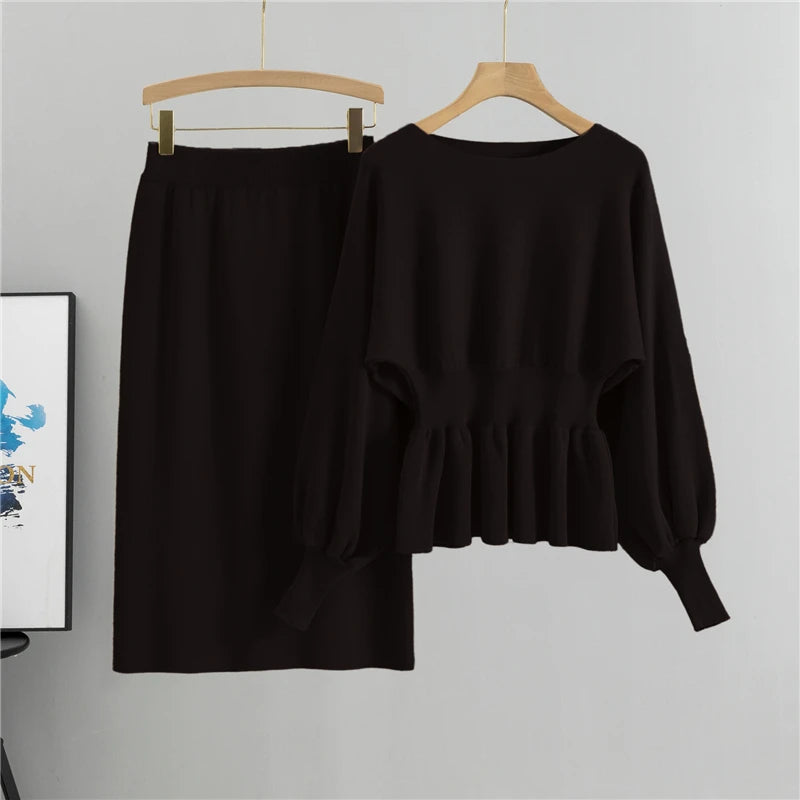 Autumn Elegant 2 Two Piece Set Women Fashion Casual Pullover Sweater