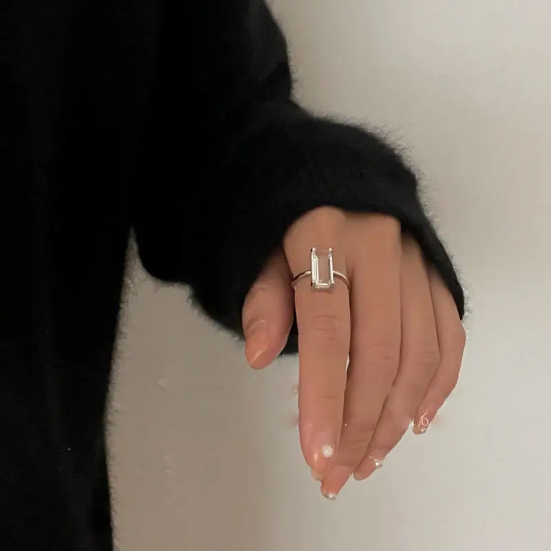 Designer original silver inlaid rectangular white crystal rings for women simple fashion high-end engagement party jewelry