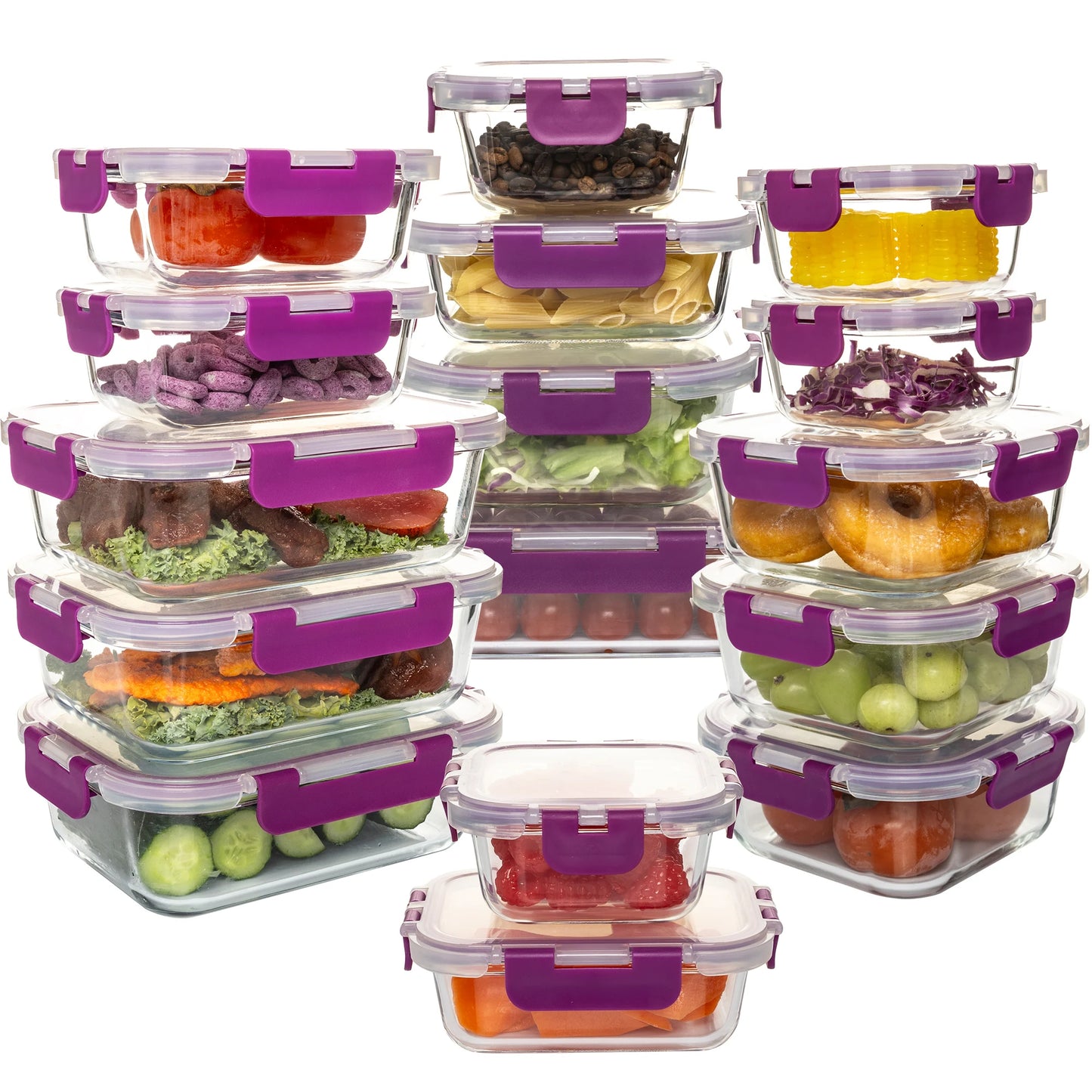 16-Piece Glass Food Storage Containers Set, Leakproof Airtight BPA-Free, Microwave & Oven Safe, Stackable Kitchen Organizers wit