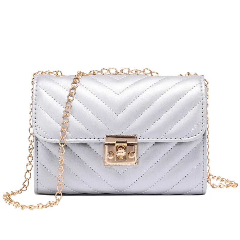 Lingge Chain Small Square Bag Lock Buckle Single Shoulder Crossbody Bag Texture
