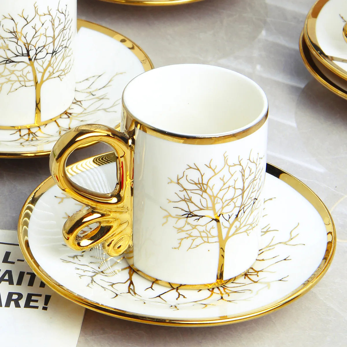 6 cups and 6 plates set, European light luxury ceramic coffee cup and saucer set, British exquisite cup and saucer afternoon tea