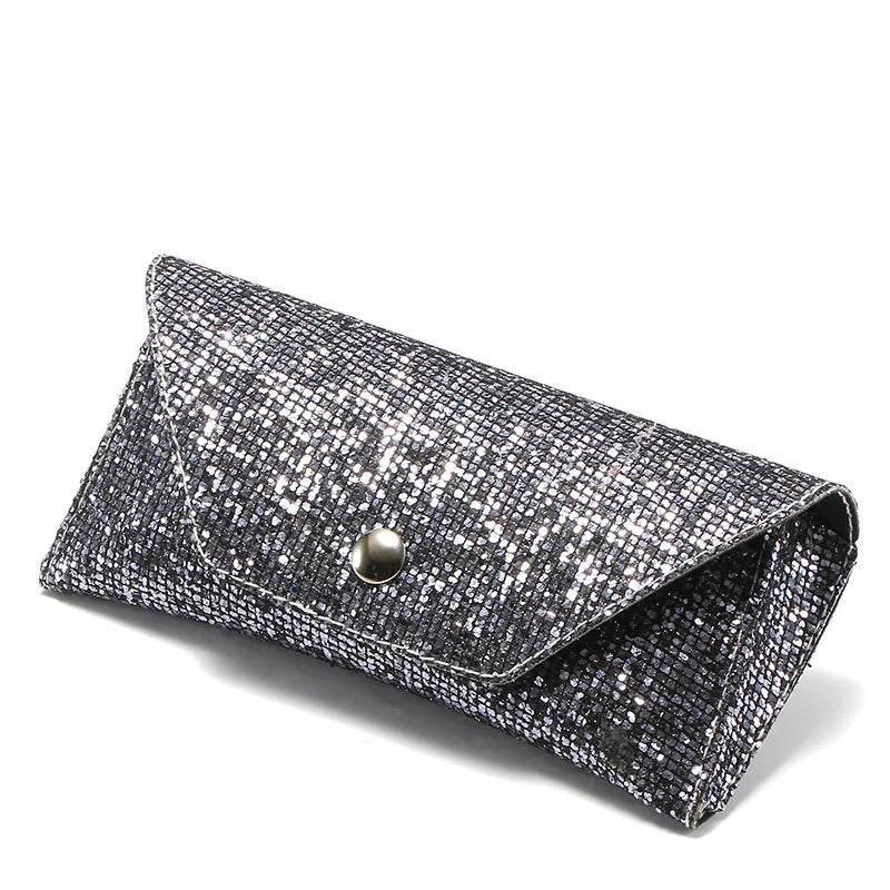 1pc Retro Soft Sequined Leather Sunglasses Case Portable Neutral