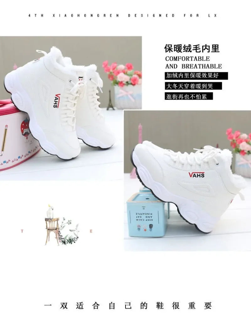 New Winter Thick-soled Women's Sneakers Warm Plus Velvet Cotton Shoes Height-increasing Non-slip Platform Women Shoes Snow Boots