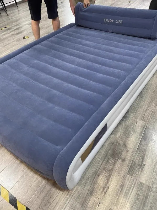 Inflatable Mattress With Plush For Two People Coming Camping Flock Bed Built-In Inflator Pump Air Matress Inflatable Mattress