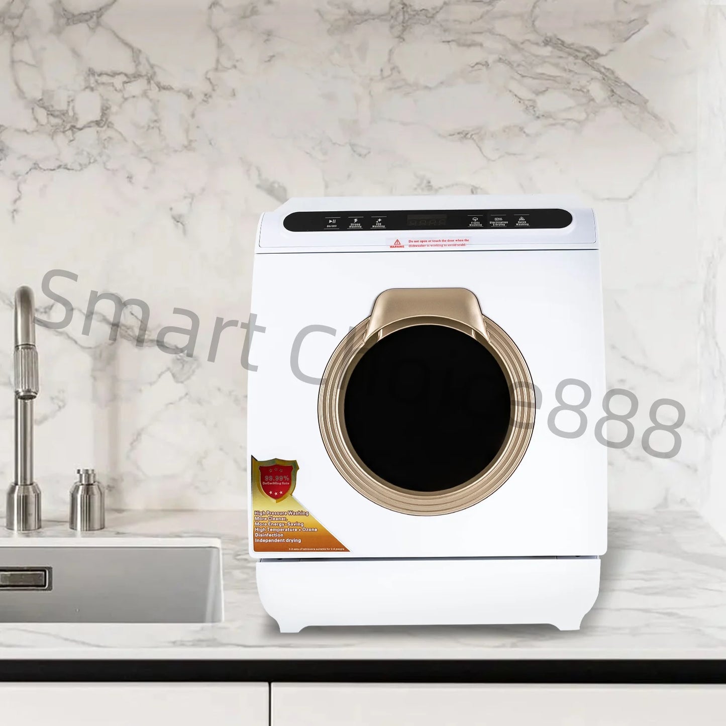 110V 900W Portable Dishwasher Countertop Dish Washing Machine Sterilization Temperature 72℃ 5 Washing Programs Apartment