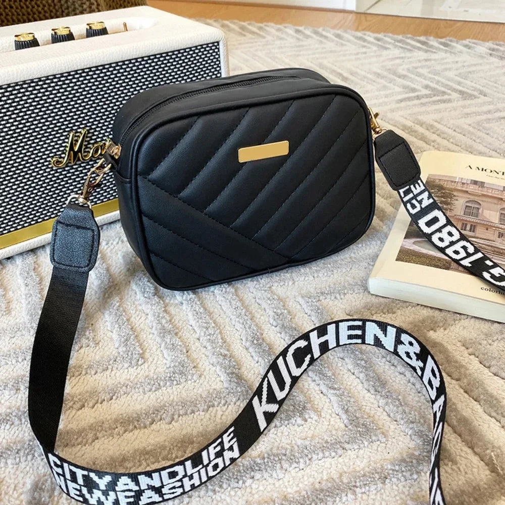 High quality women's PU rolling strip camera bag shoulder bag mobile phone bag casual crossbody bag