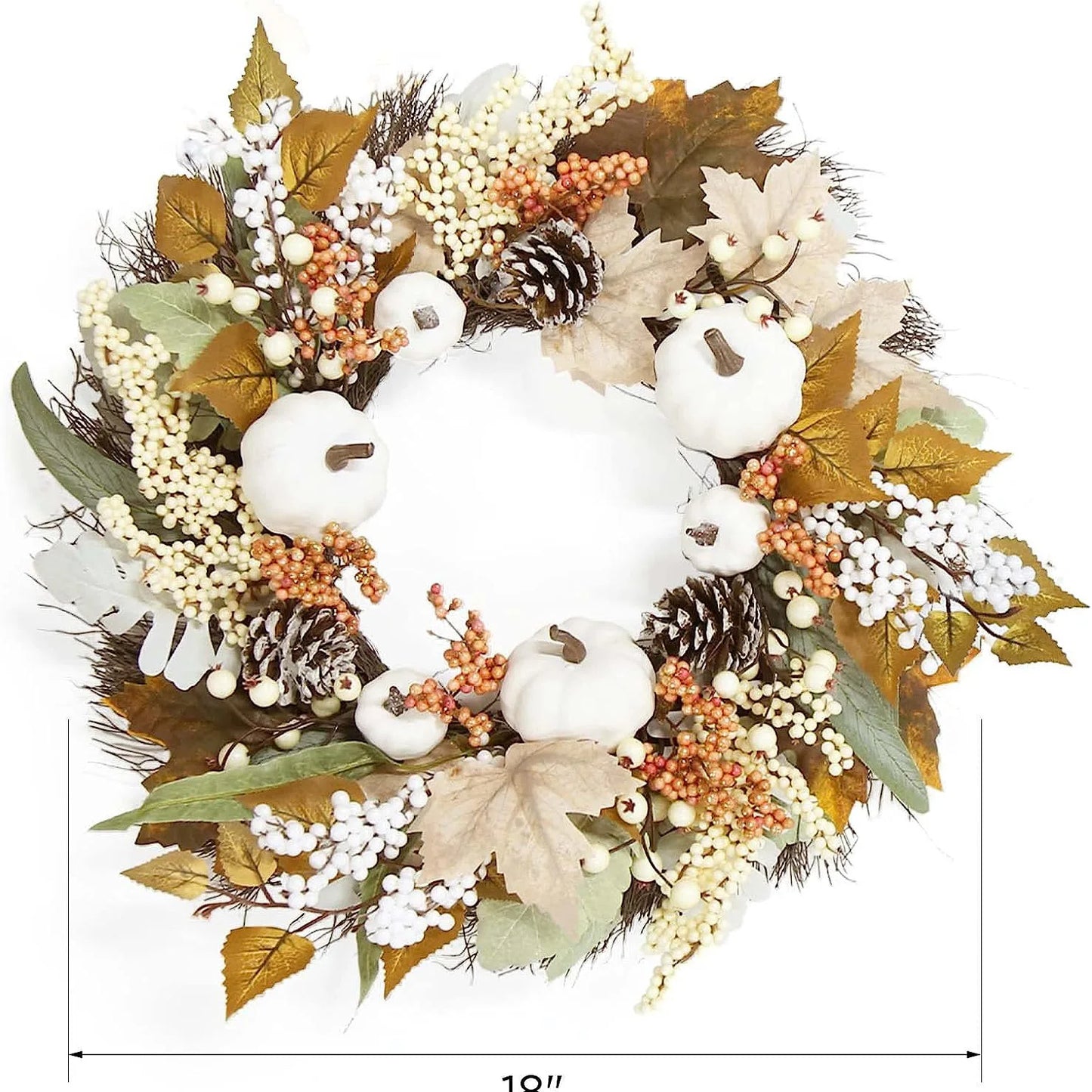 Autumn White Pumpkin Wreath Thanksgiving Decoration Maple Leaf Wreath For Front Door Hanging Indoor Outdoor Wall Home Decor 2025