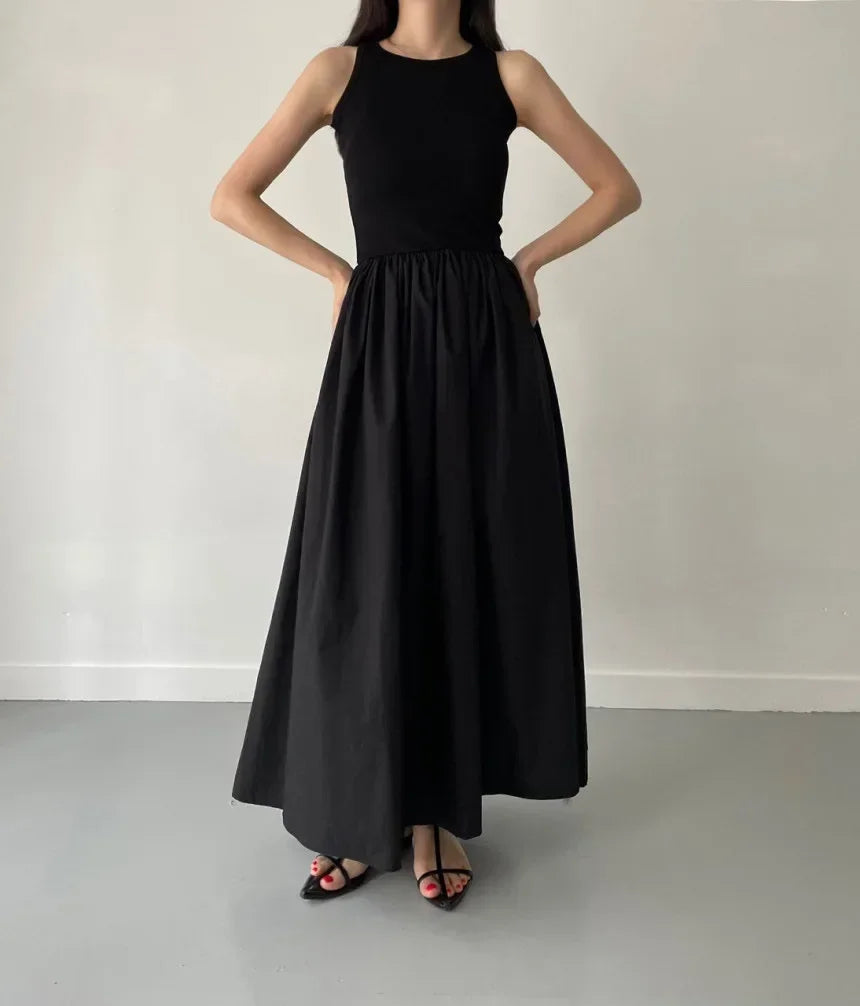 Simple Elegant Black Long Dresses For Women Round Neck Sleeveless