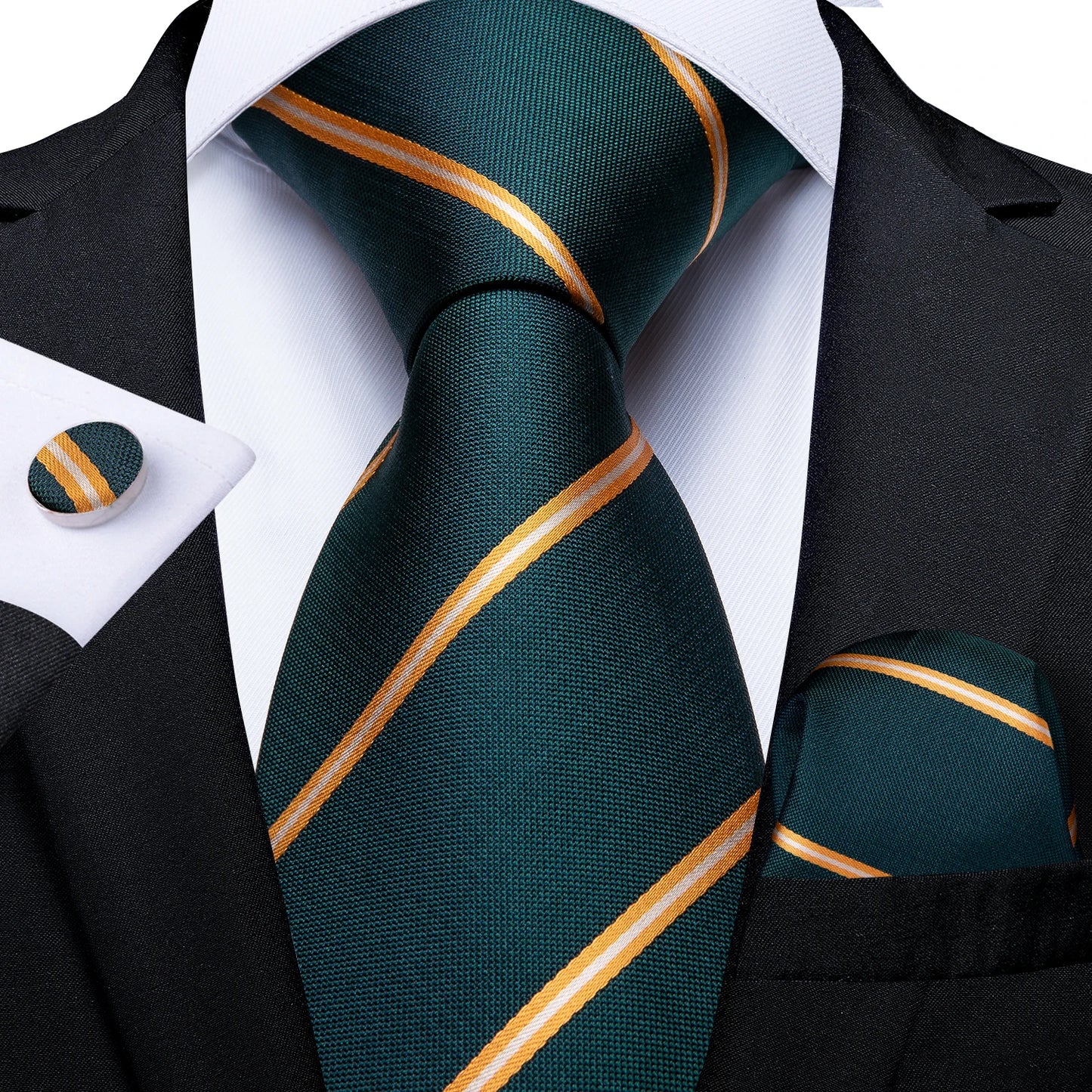 Gold Black Striped Silk Neck Ties