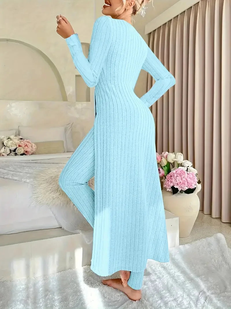 Autumn Casual Solid Set For Women Fashion O Neck Long Tops+High Waist Slim Pants 2 Piece Sets Lady Holiday Women's Clothing New
