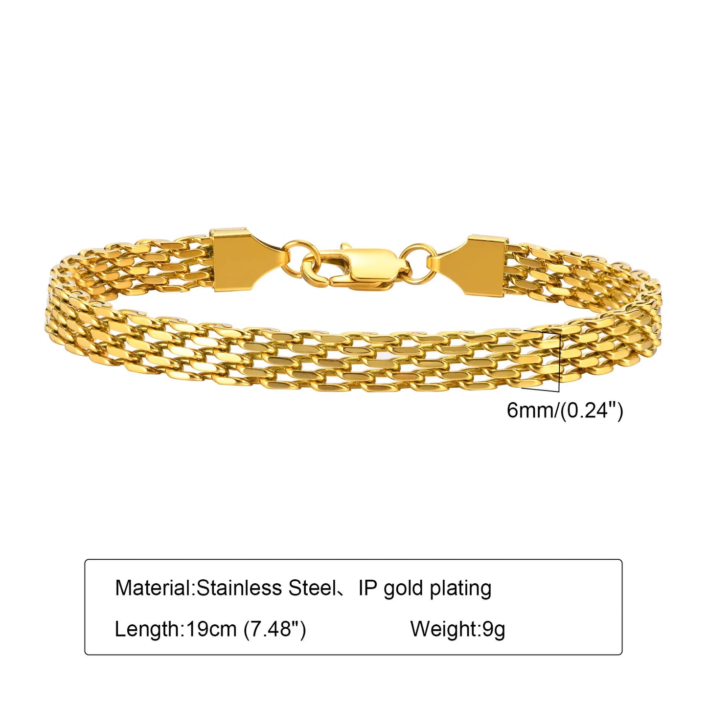Statement Stainless Steel Chain Bracelet for Women, Vintage 18k Gold Plated Elegant Jewerlry