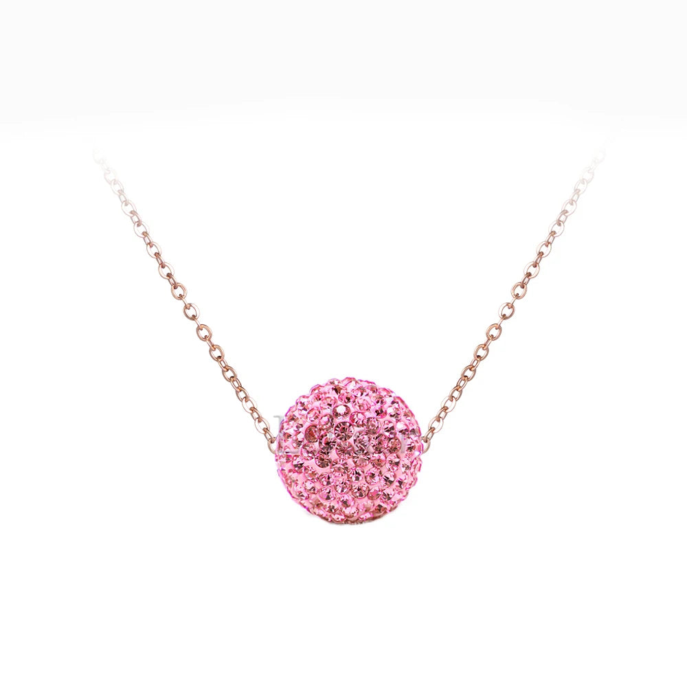 Crystal Disco Ball Pendant Necklace Rose Gold Color Stainless Steel Chain Link Necklaces Jewelry