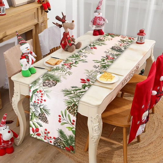 Christmas Dinner table flag: Festive Greenery and Berries for a Magical Feast! New Year home party decoration