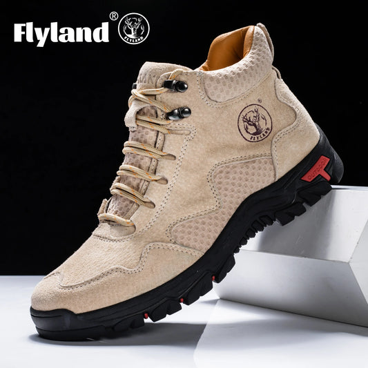 FLYLAND Men's Ankle Boots Casual Leather Shoes Fashion Vintage Hand Stitching Soft Business Handmade Shoes