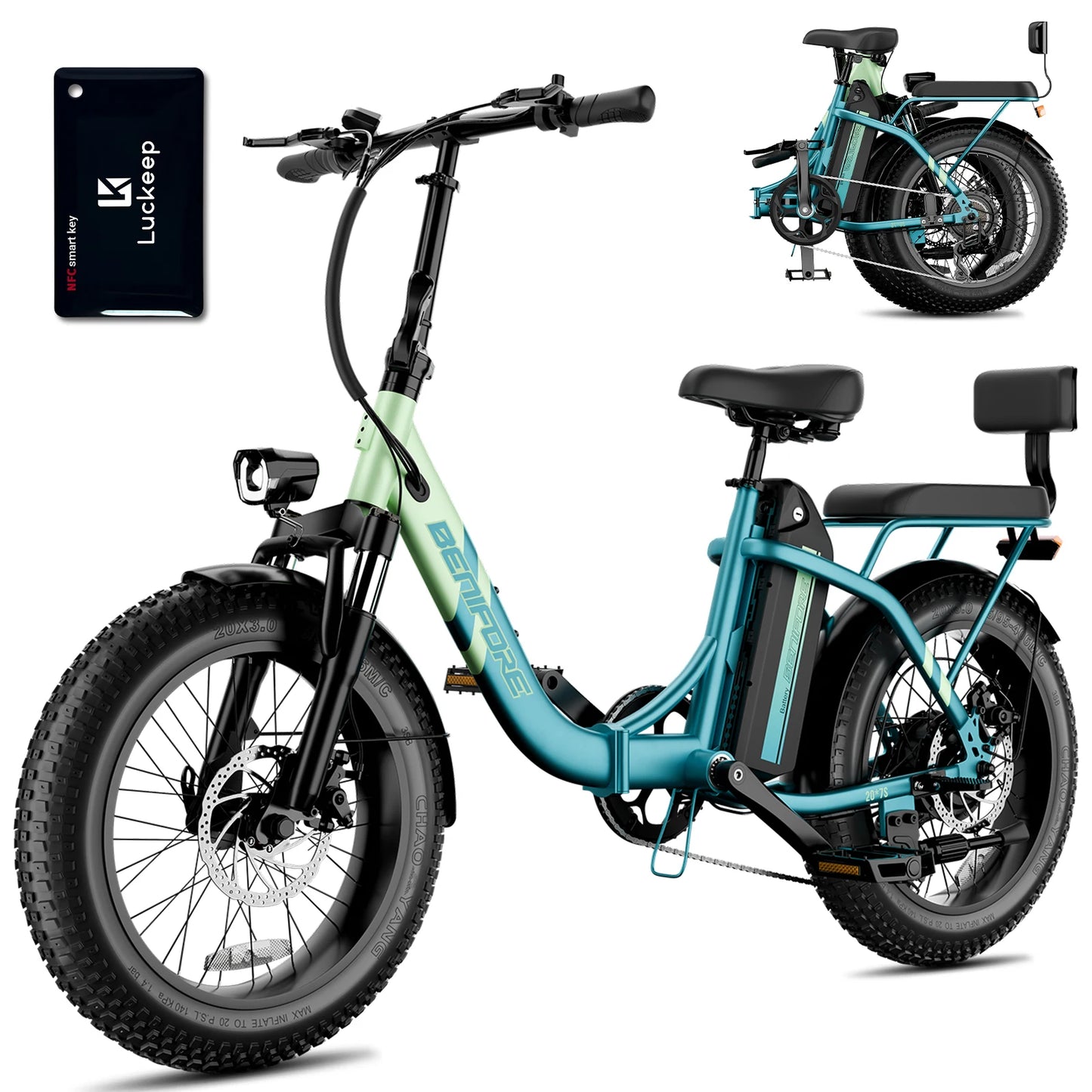 LUCKEEP C23 Folding Electric Bike 750W Motor 48V15Ah Removable Battery E Bike Unlock with NFC 20-inch Fat Tires Electric Bicycle