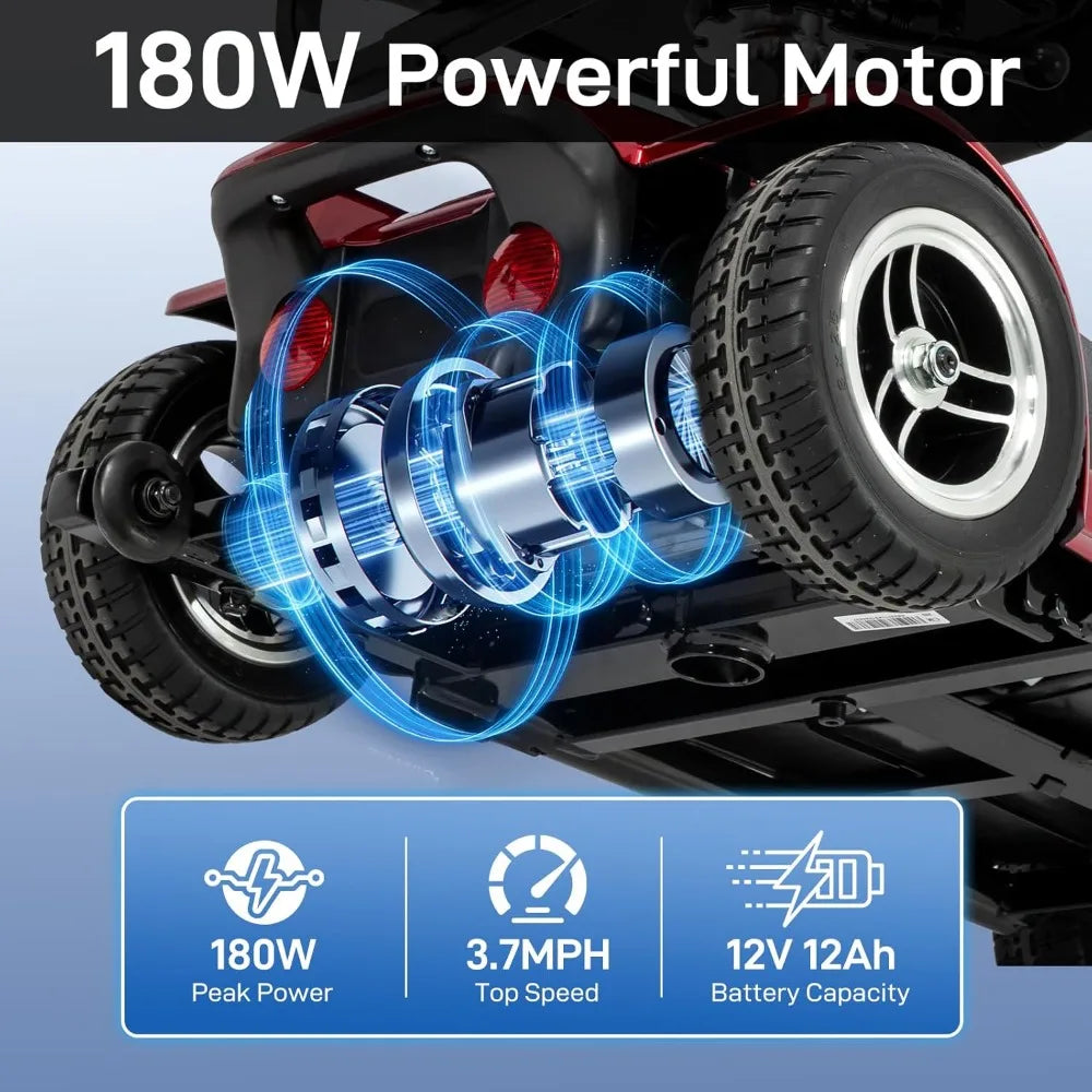 4 Wheel Mobility Scooter, Foldable Electric Scooter for Adults and Senior, Compact Heavy Duty Mobile Powered Wheelchair