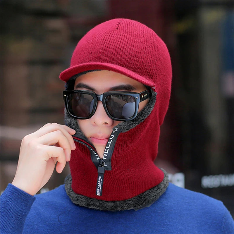 New Men, Women Winter Warm Wool Hat Outdoor Ear Protection Hats Warm Thick Bicycle Knitted Capd Scarf Windproof Visors Cap