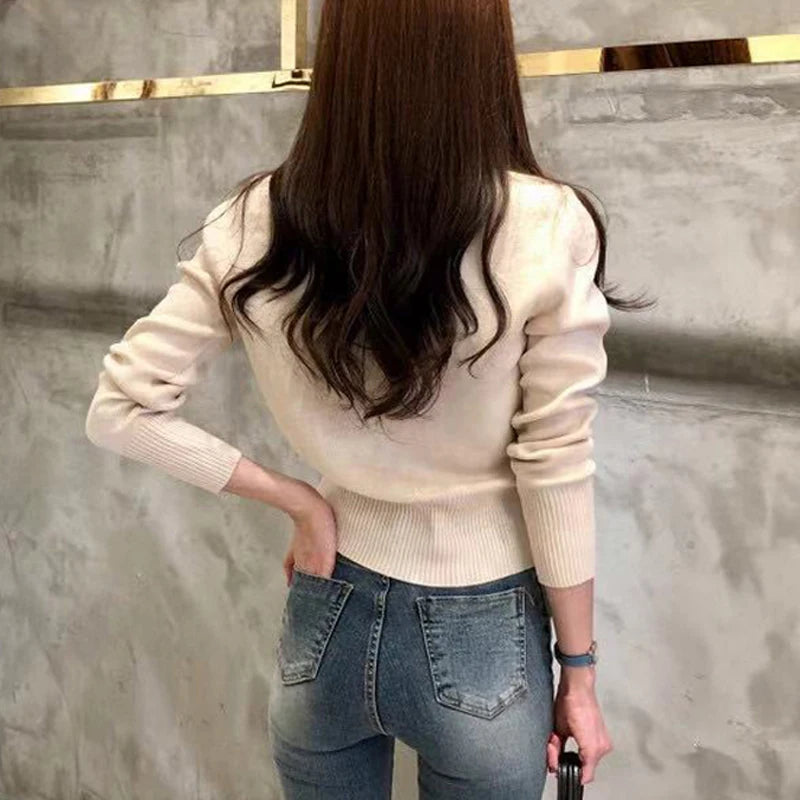 2025 Autumn Long Sleeve Fashion Women Cardigans Sweater Knitted Coat Short