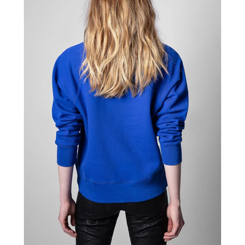 Early autumn new French niche ZV classic letter embroidery pink cotton women's embroidered pullover sweater sweatshirt