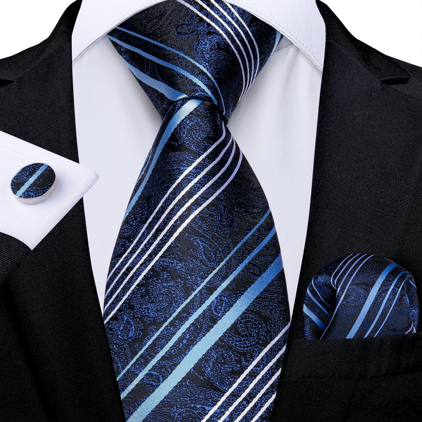 Gold Black Striped Silk Neck Ties