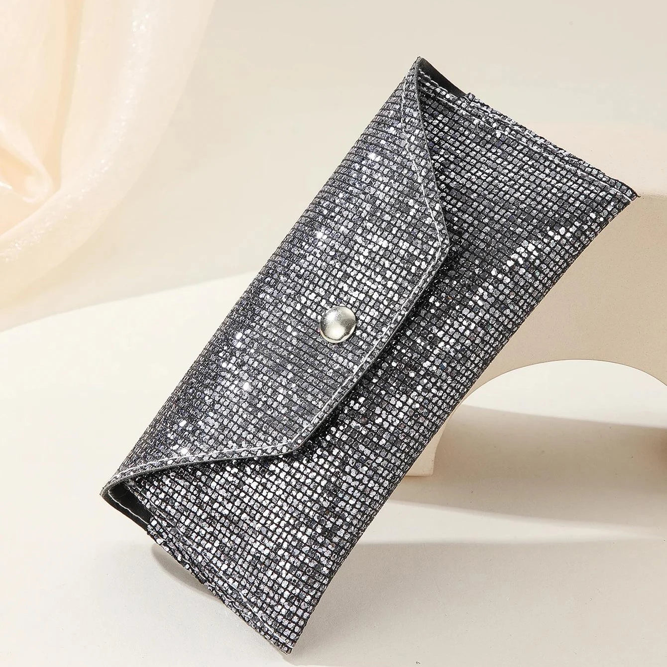 1pc Retro Soft Sequined Leather Sunglasses Case Portable Neutral