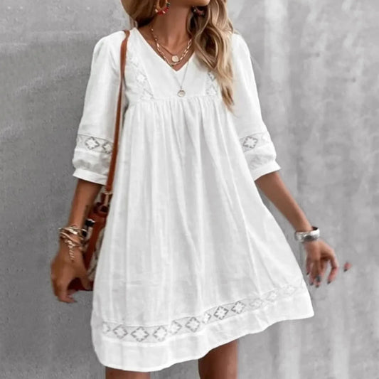 White Lace Cotton Dress - My Store