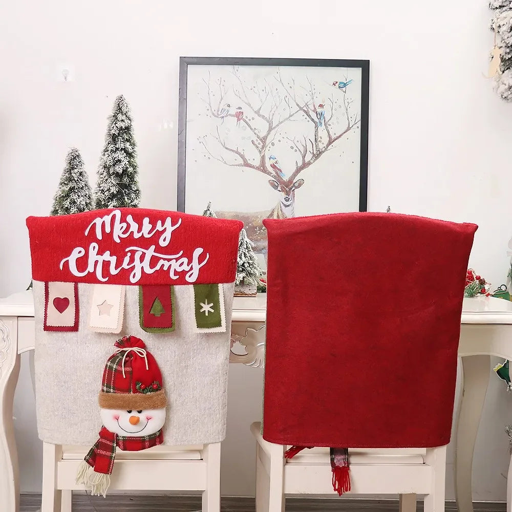 Reusable Christmas Chair Cover 3D Santa Claus Elk Chair Seat Cover Home Xmas New Year Supplies Christmas Decoration